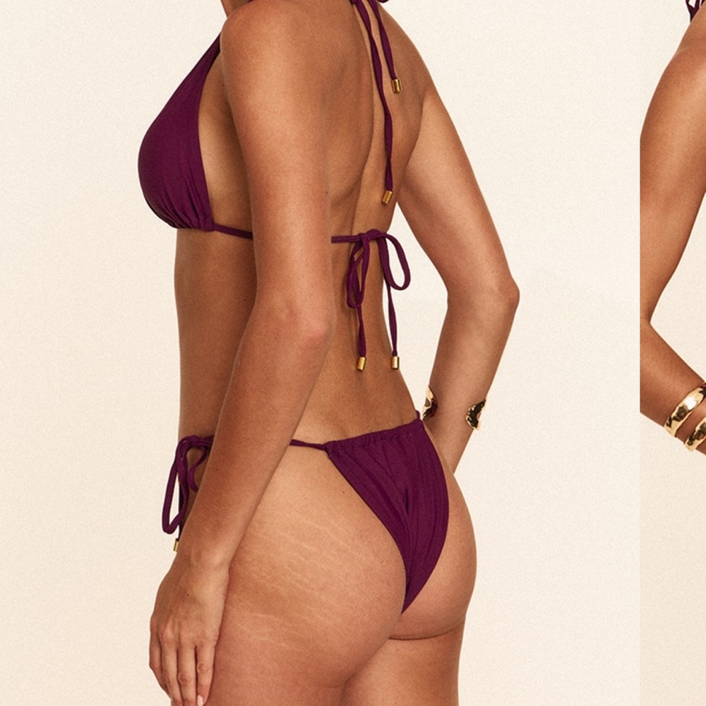 PrettyLittleThing - Purple Trim Detail Triangle Bikini Top & Bottom + Sarong - Picture 2 of 6